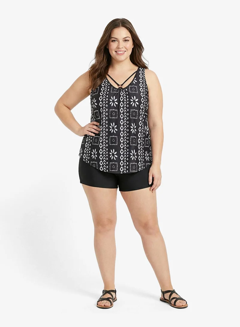 Printed Top and Shorts Set Black
