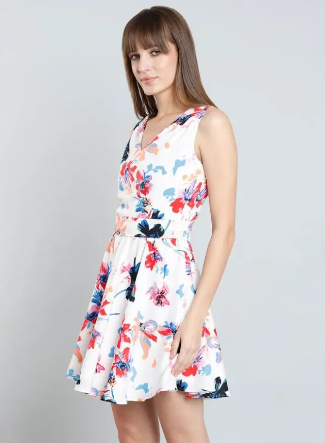 Mish Floral Fit and Flare Mini Dress White – image 4