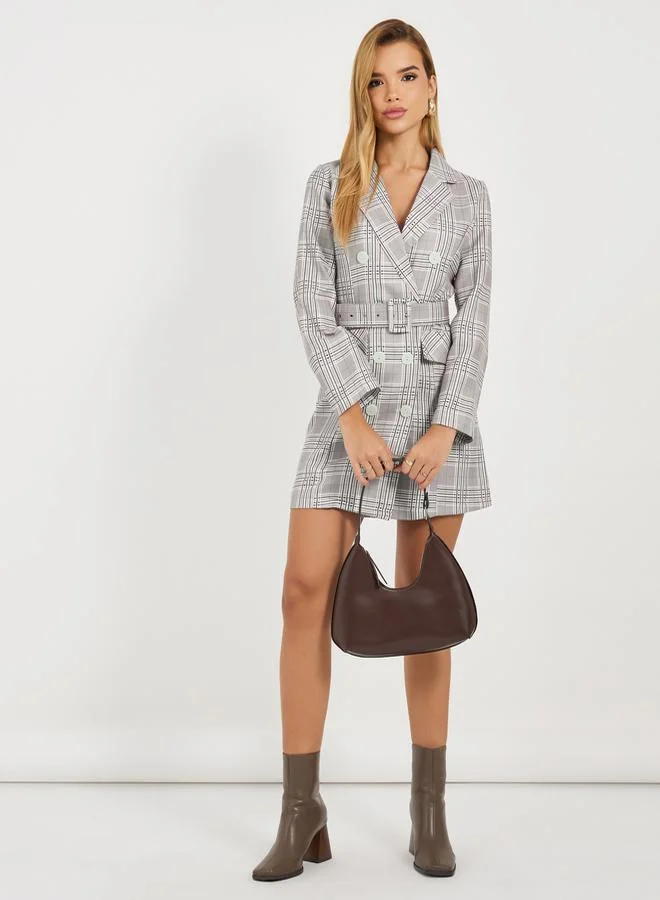 Houndstooth Blazer Dress Light Gray