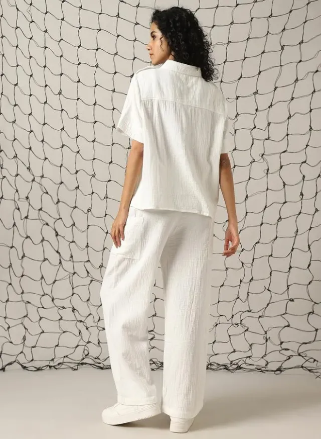 Oversized Cotton Half-Sleeve Shirt and High-Rise Trousers Set – image 5
