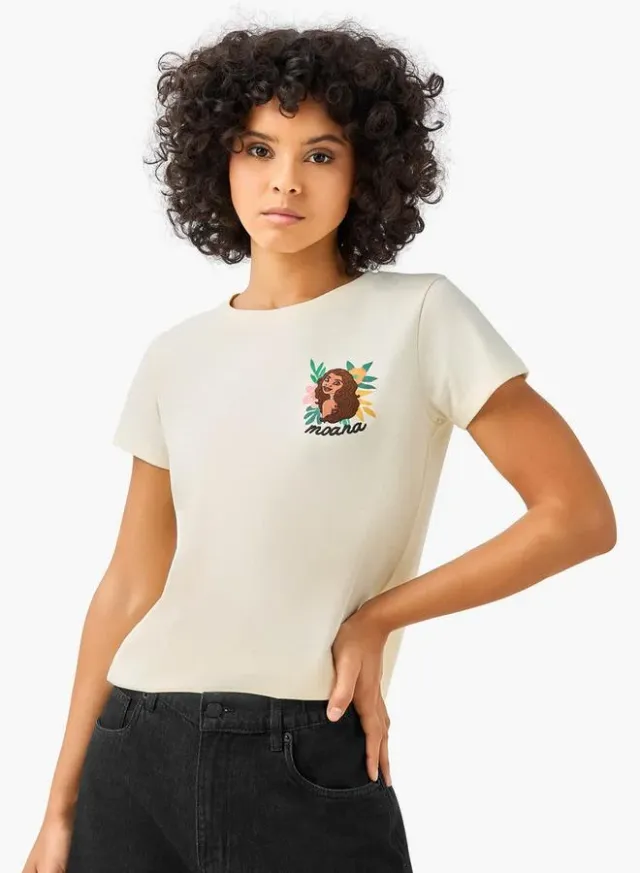 Moana Embroidered Cotton T-Shirt Yellow