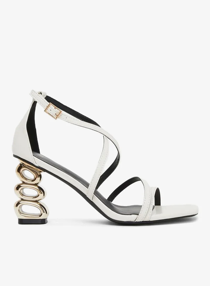 Plain Strappy Tiered Block Heel Sandals White