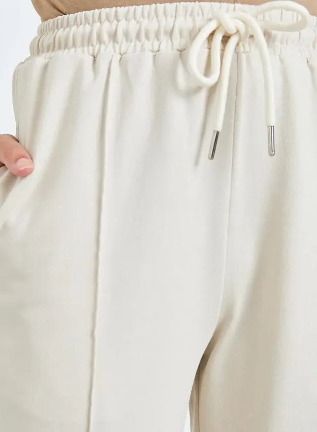 Knitted Drawstring Joggers Beige – image 3