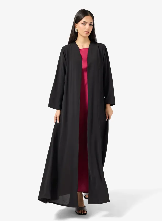 Black Modest Abaya with Long Sleeves and Round Neck for Women – image 4