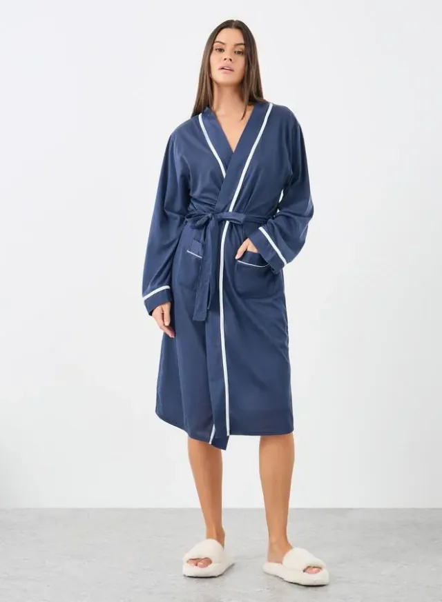 Styli Contrast Piping Robe Deep Blue