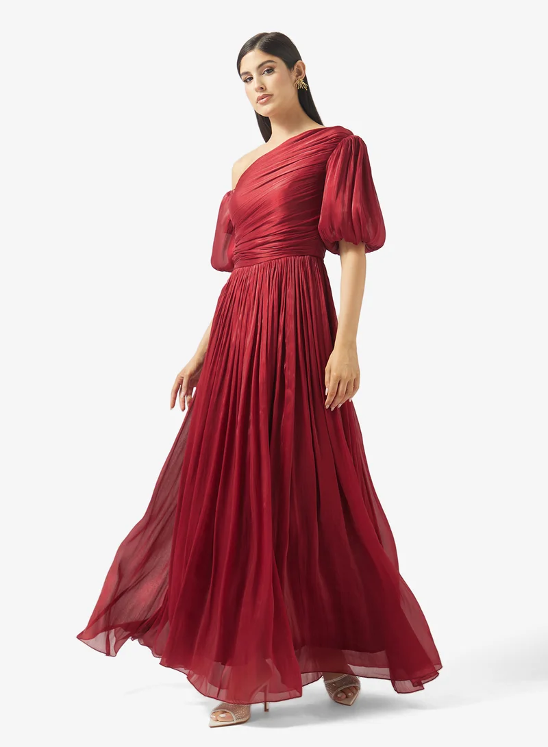 Pleated One-Shoulder Dress