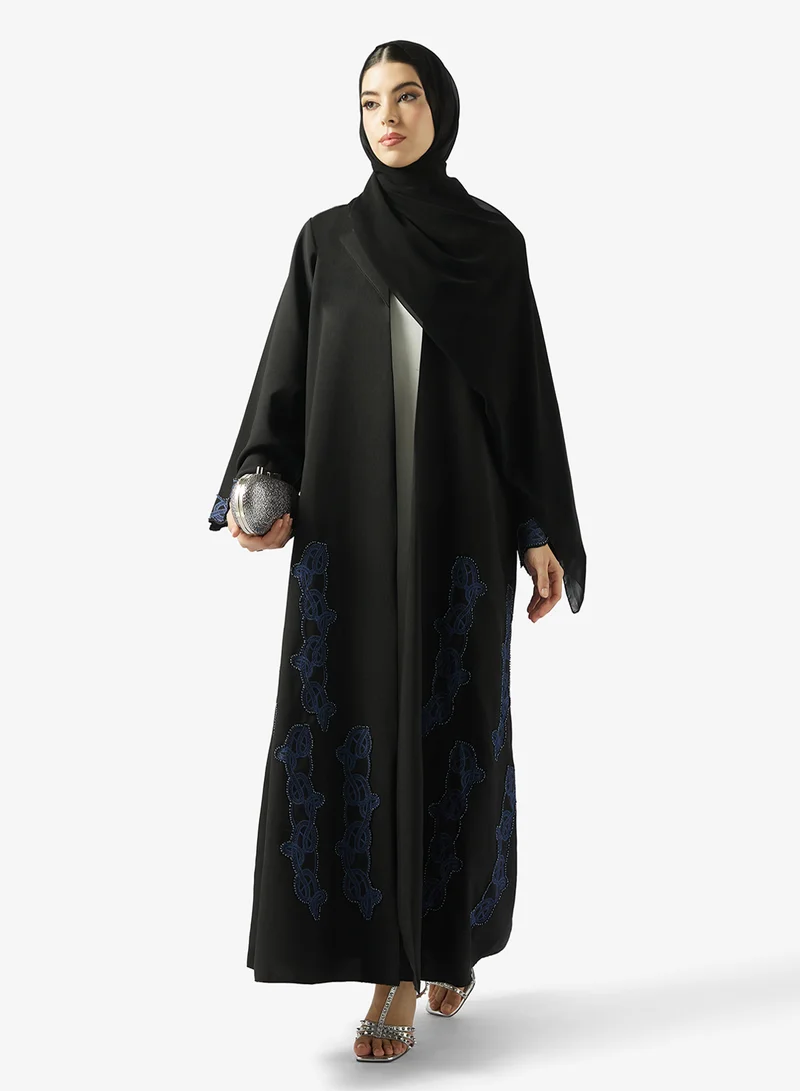 Lace Lapel Open Abaya