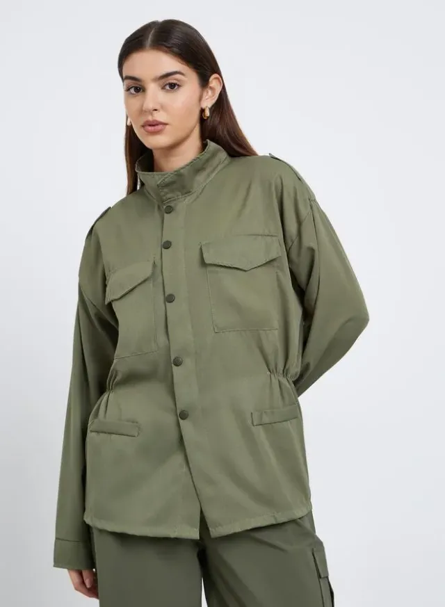 Longline Utility Trench Jacket Beige – image 3