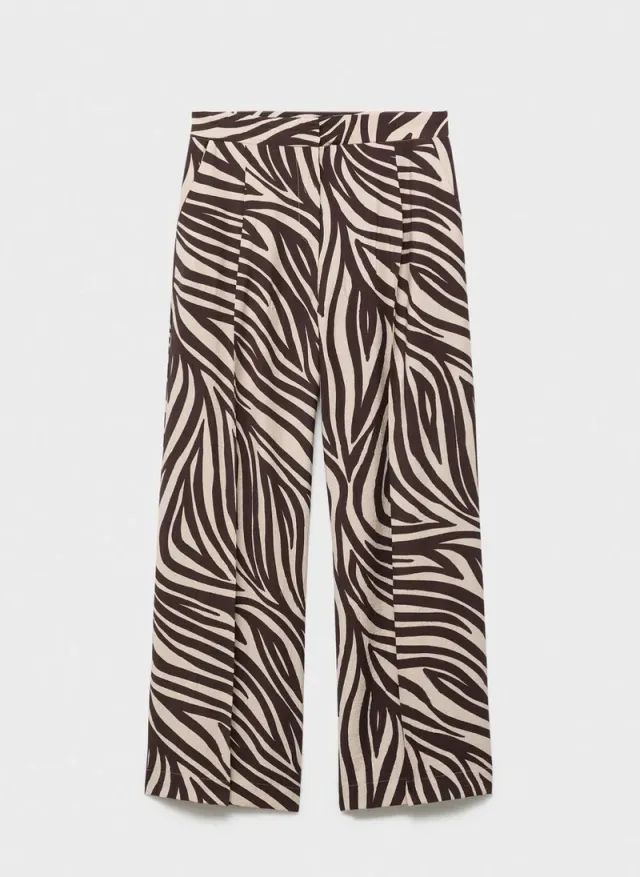 Brown and Beige Zebra Print Wide-Leg Pleated Trousers – image 6