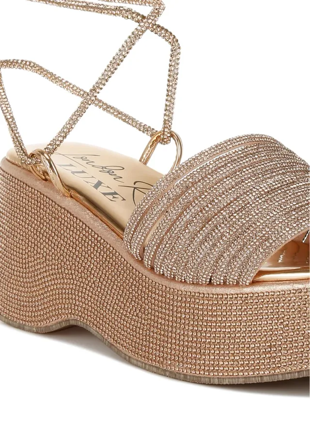 Rhinestone Lace-Up Sandals Rose Gold – image 6