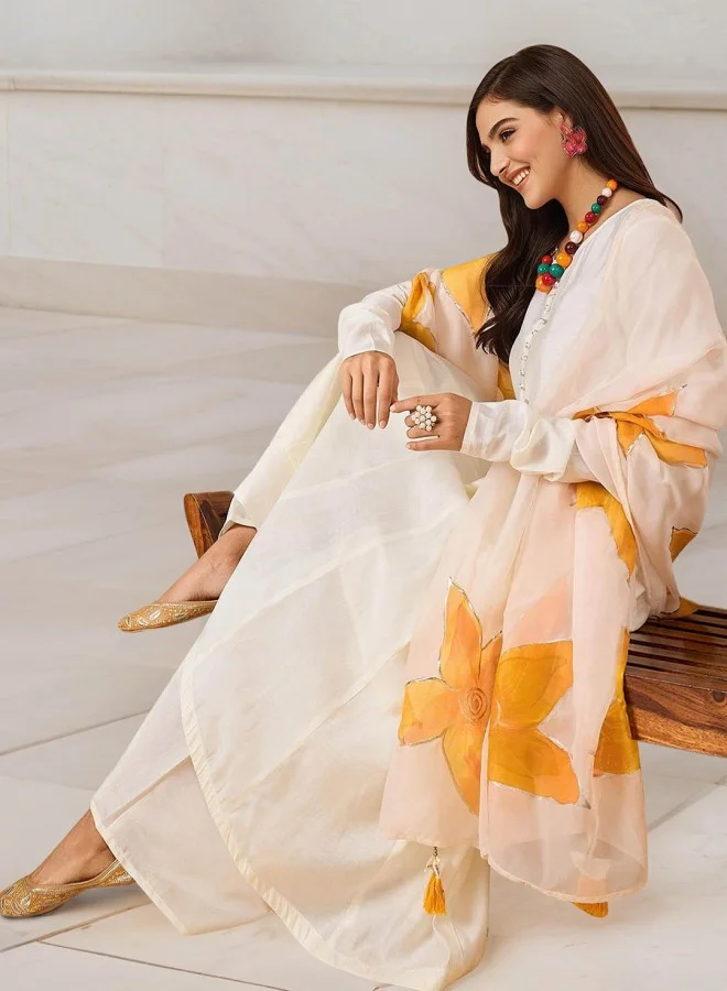 Women's Cotton Solid Anarkali Kurta Set Beige