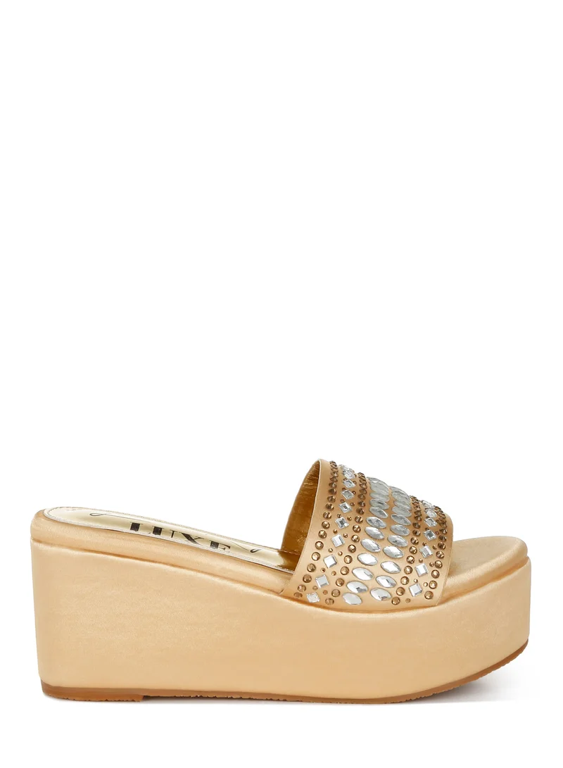 Diamante Rhinestone Flatform Sandals Black