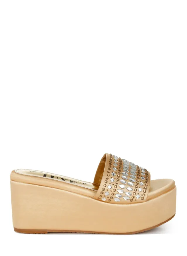 Diamante Rhinestone Flatform Sandals Black