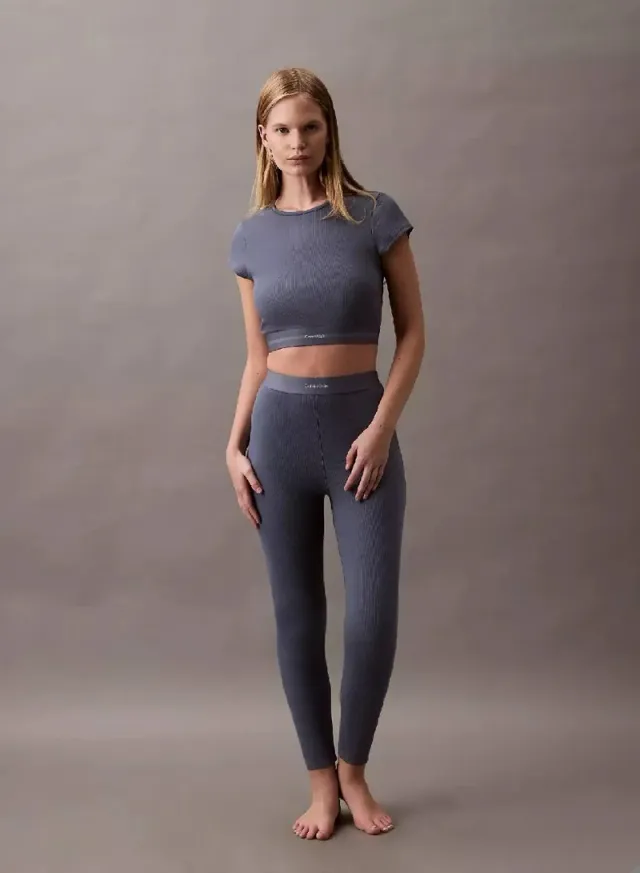 Cotton Ribbed Lounge Leggings Gray