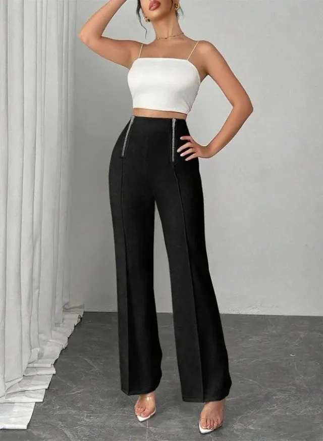 Women's Black High-Rise Flared Trousers - Polyester Blend – image 6