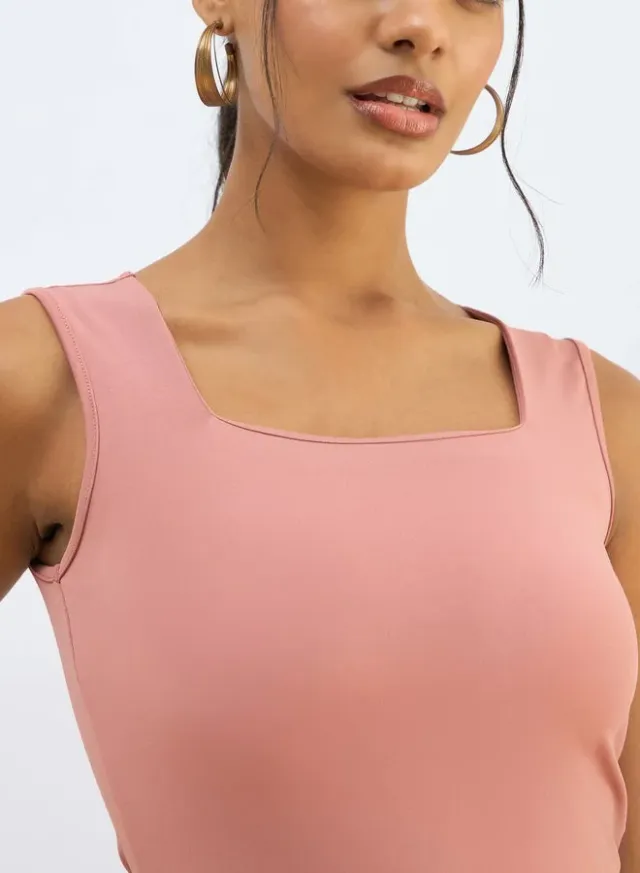 Pink Square Neck Sleeveless Skinny Fit Bodysuit for Women – image 4