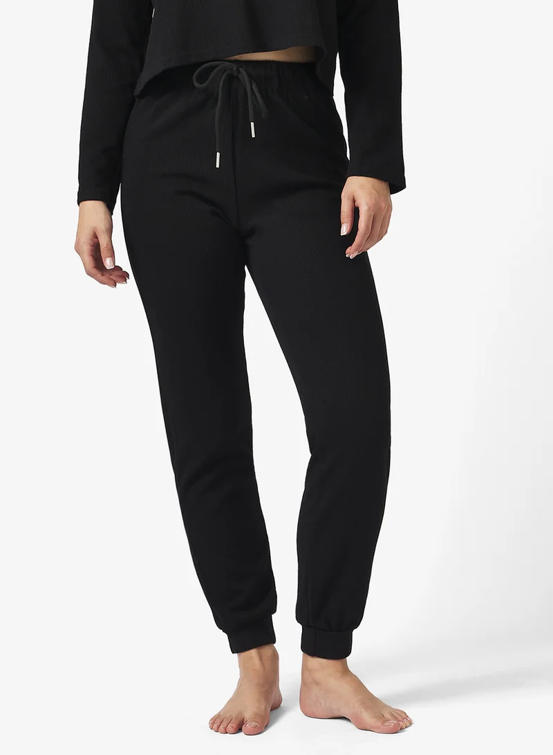 Black V-Neck Fine Knit Jumper & Full-Length Pant Set