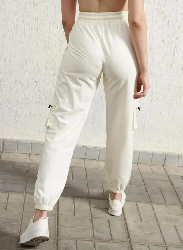 Women's Beige Cotton Blend Printed Cargo Pants – image 5