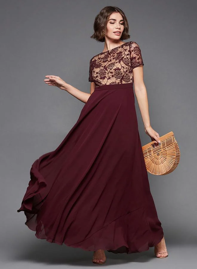 Lace Bodice Maxi Dress Burgundy
