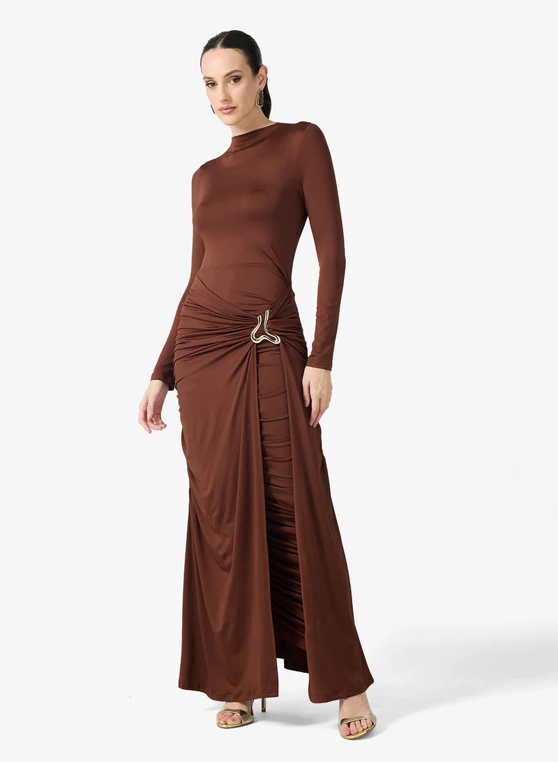 Draped Bodycon Dress Coffee