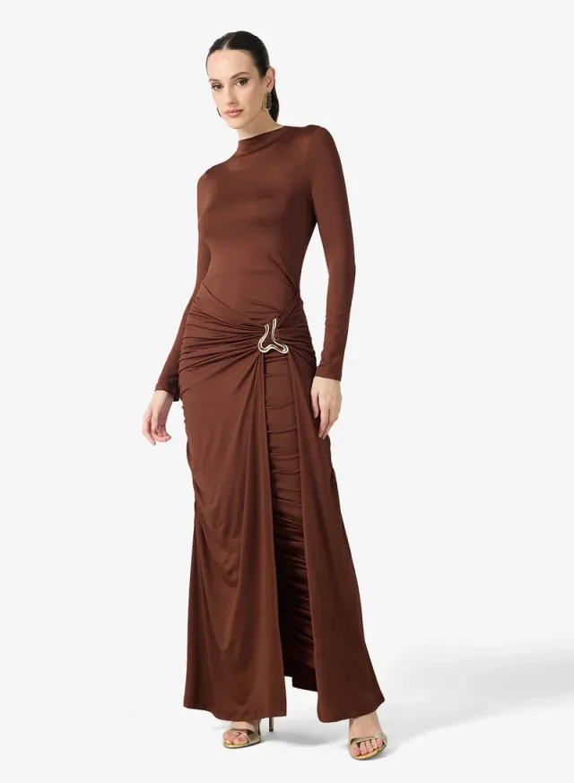 Draped Bodycon Dress Coffee