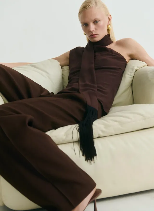 Chocolate Brown Pleated Trousers for Women - Mid-Rise Straight Fit – image 5