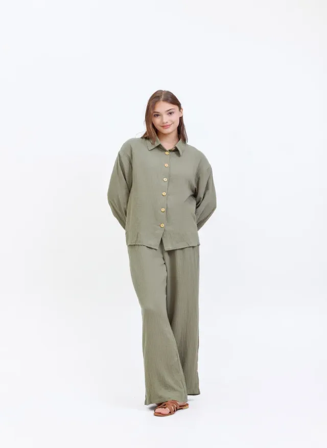 Textured Muslin Suit Olive Green – image 5