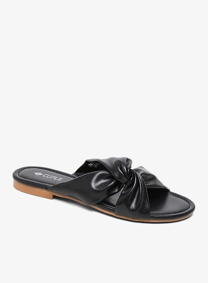 Knotted Slide Flat Sandals Black