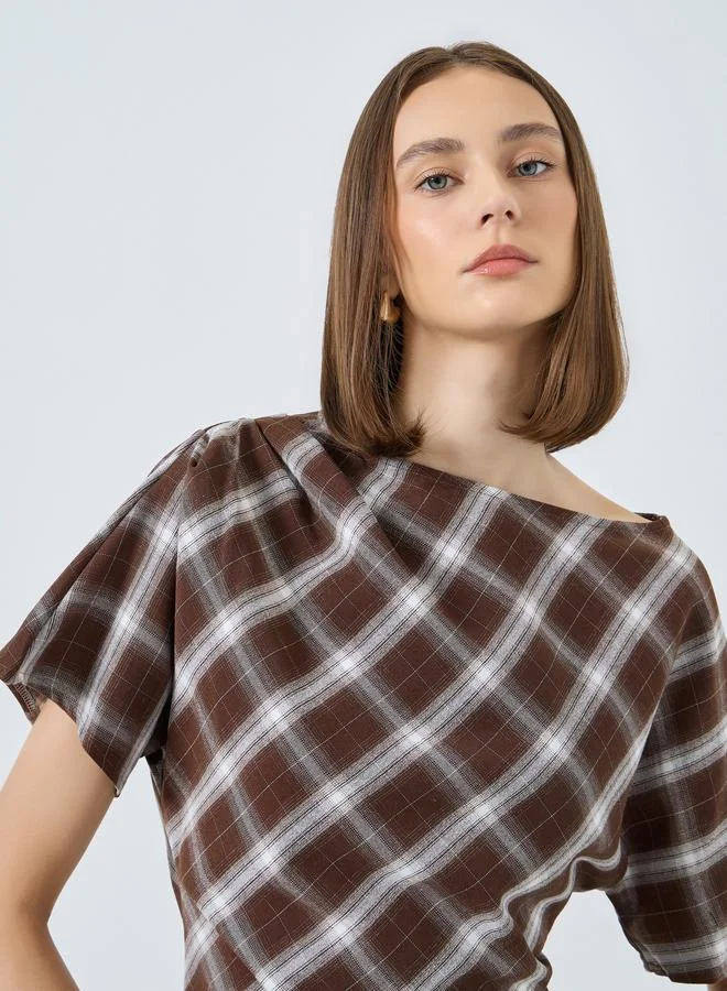 Checked Pleated Blouse Red