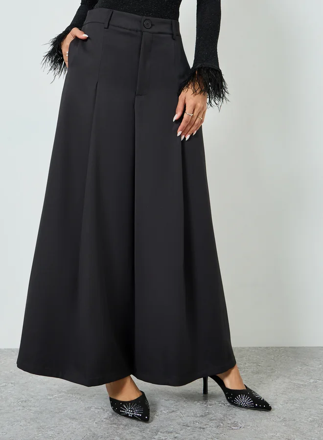Flowy Pleated Wide Leg Pants Black