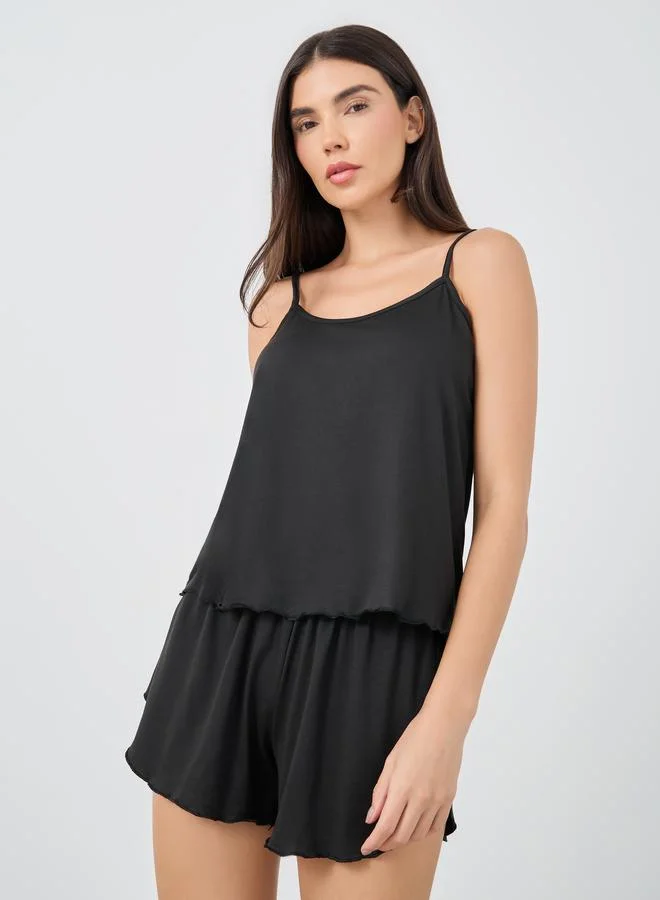 Strappy Top and Shorts Pyjama Set Black