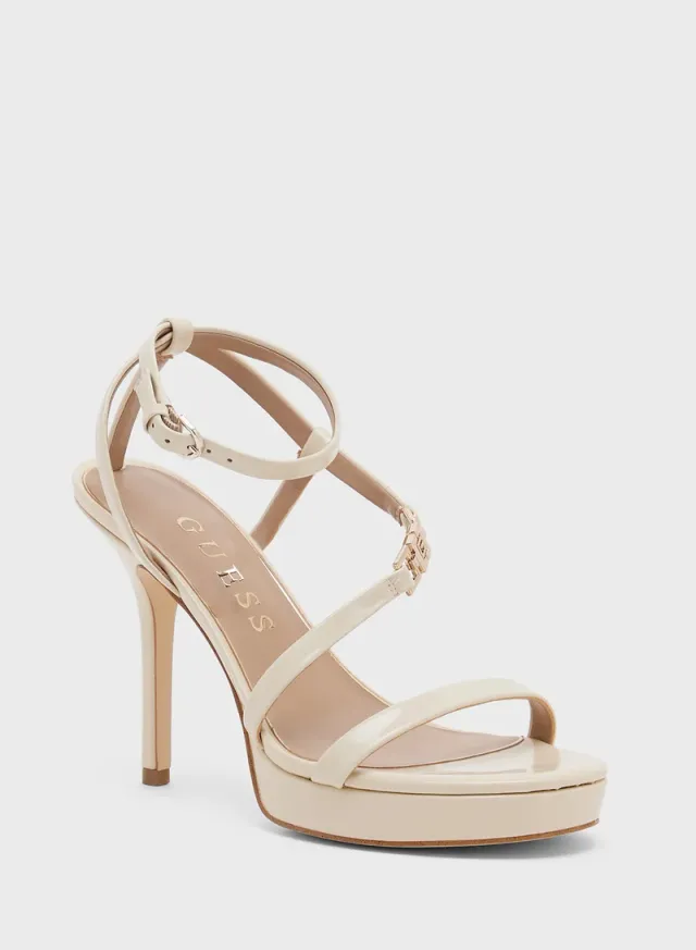 Cream High Heel Sandals with Ankle Straps - Slip On Style – image 2