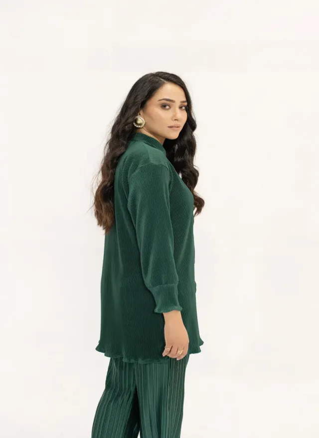 Contrast Pleated Suit Dark Green – image 4