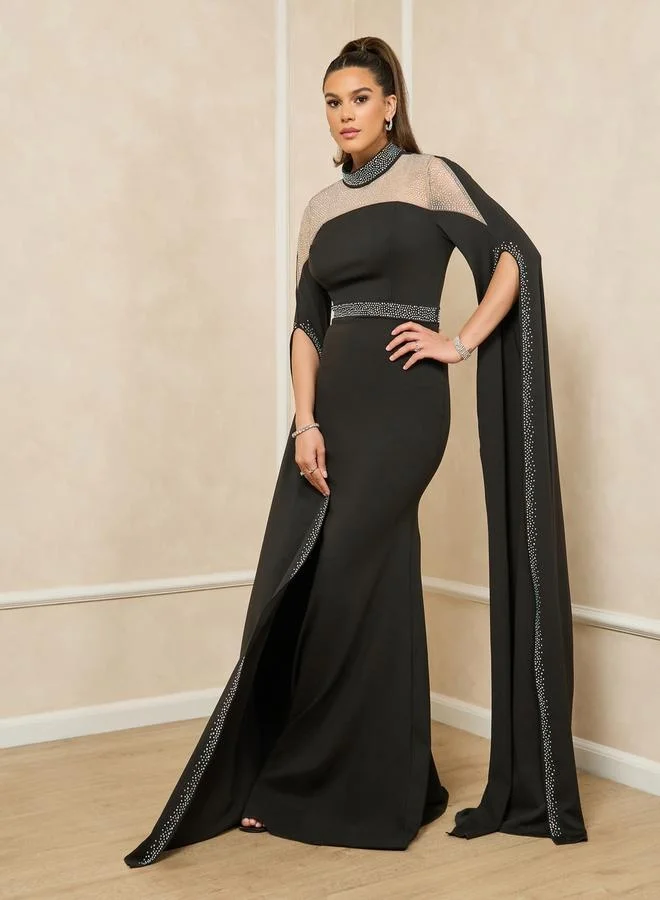 Cape Sleeve Gown Black