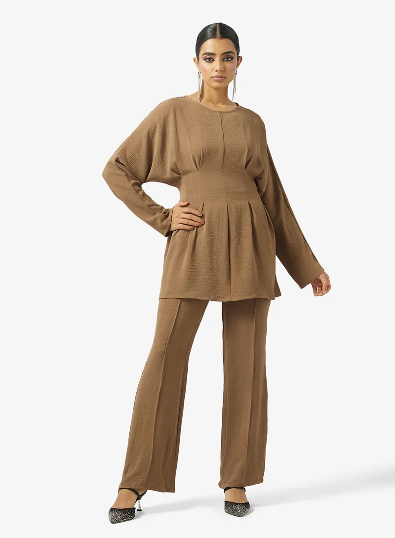 Peplum Top and Pants Set Brown