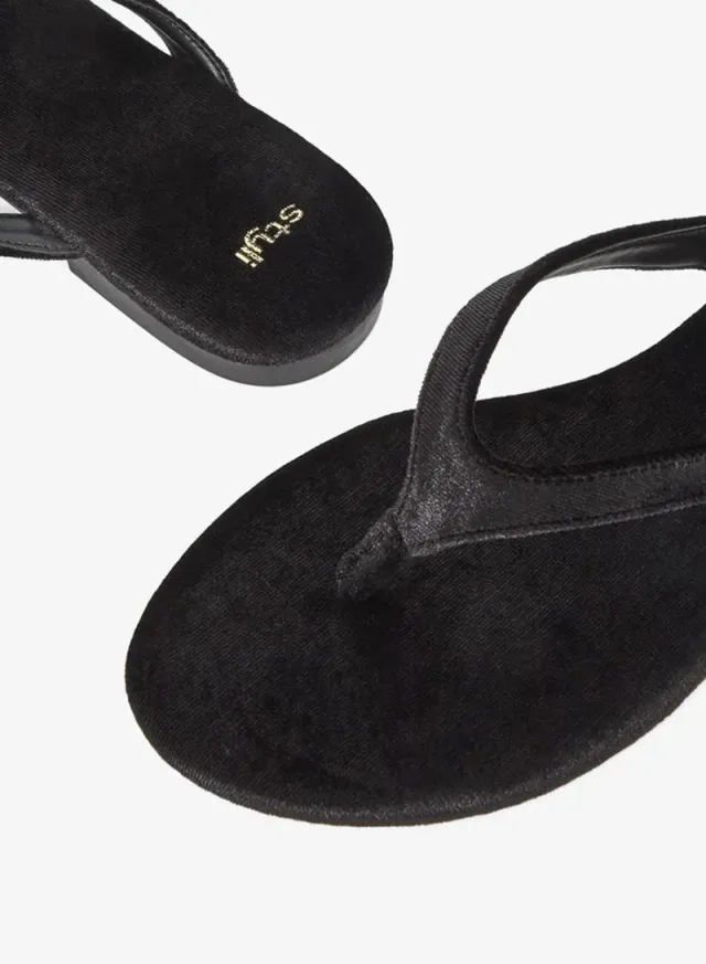 Styli Velvet Look Flat Sandals Black – image 3