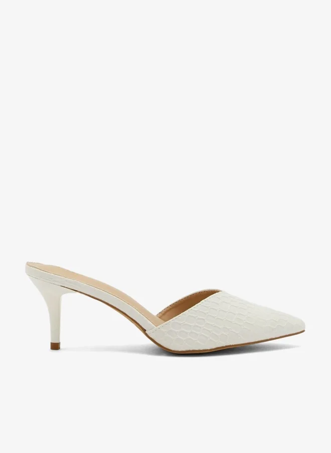 Croc Effect Pointed Slip-On Pumps White