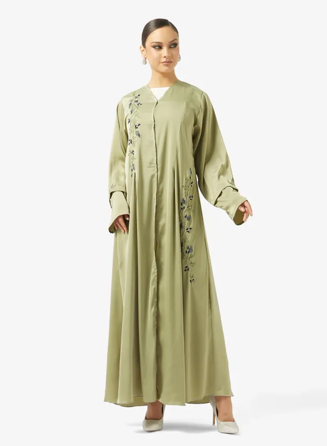 Light Green Embroidered Open Abaya with Sheila - Ramadan Wear – image 4