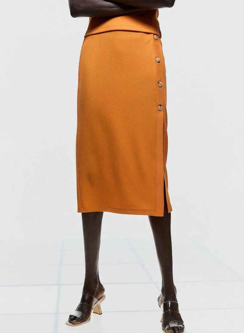Ribbed High Waist Skirt Burnt Orange