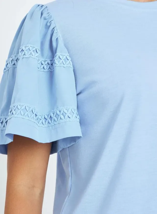 Lace Trim Short Sleeve T-Shirt Blue – image 4