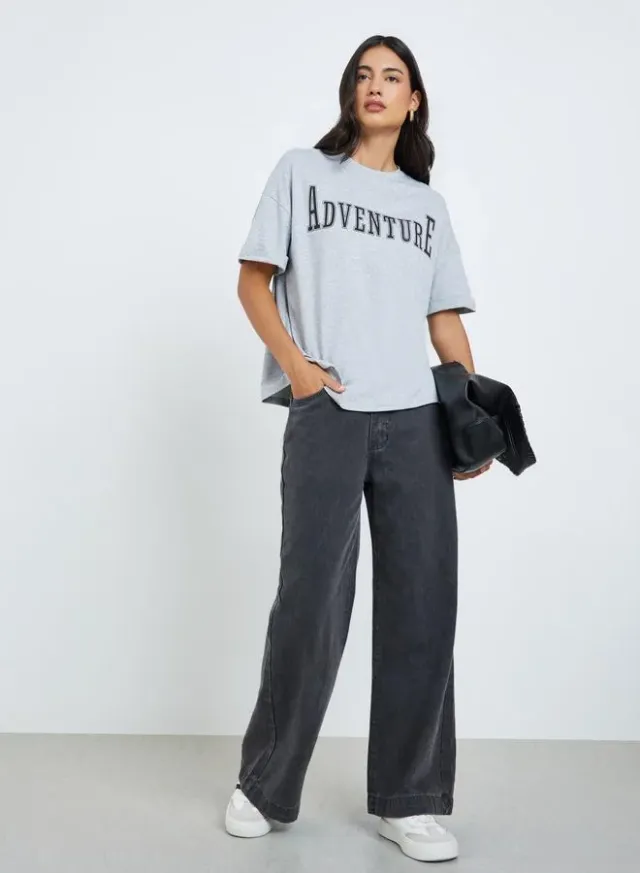 Slogan Print Oversized T-Shirt Grey – image 2