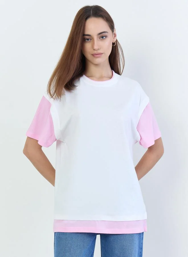 Oversized Color Block T-Shirt Pink