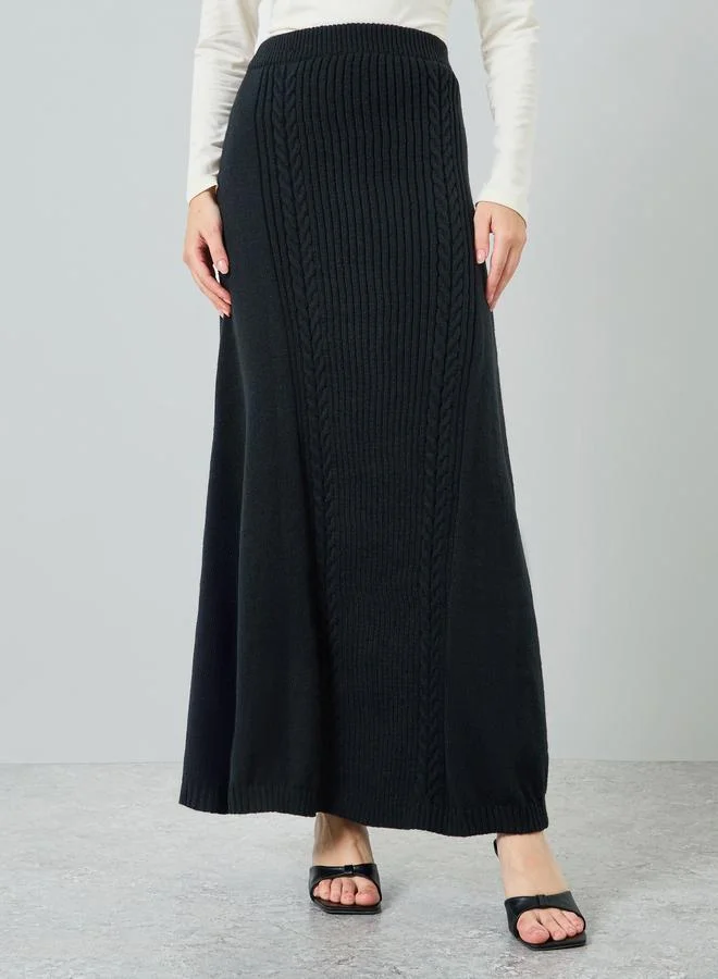 Cable Knit Maxi Skirt Black