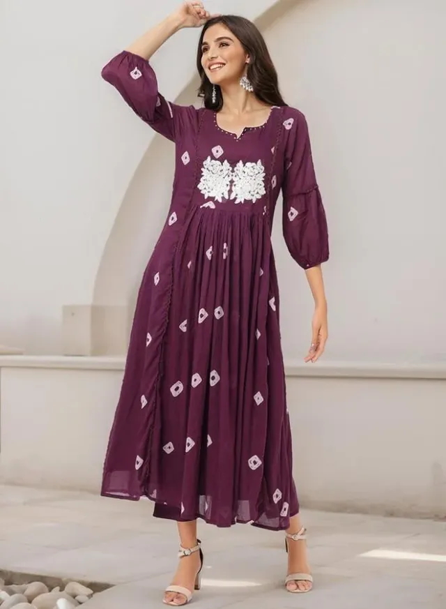 Ishin Women's Wine Cotton Embroidered Tunic Palazzo Set – image 5