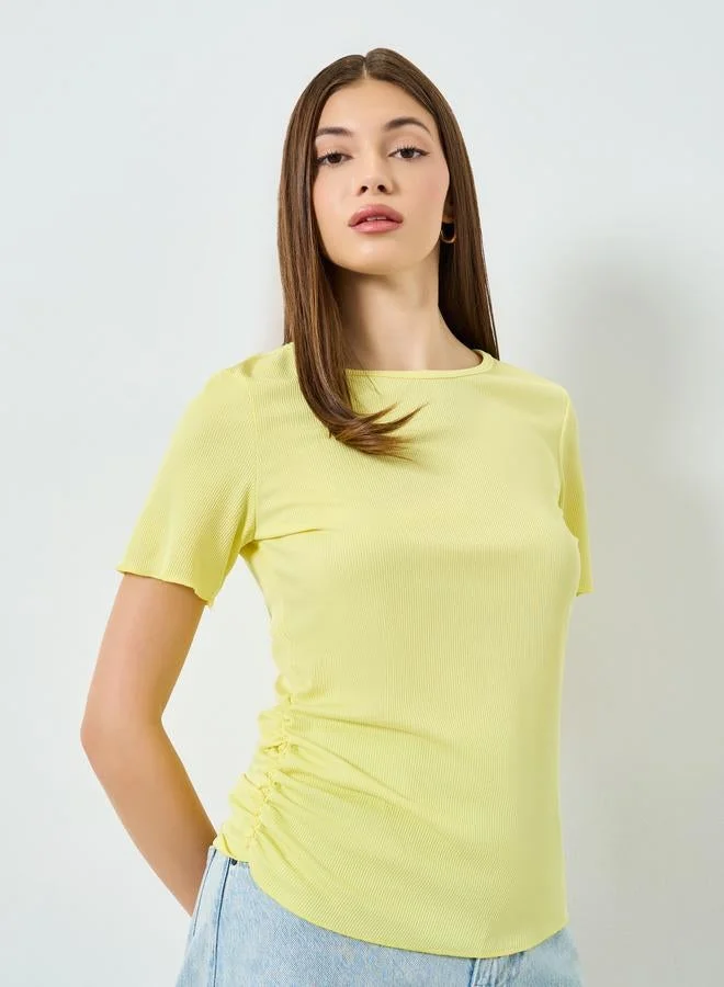 Ribbed Ruched T-Shirt Yellow