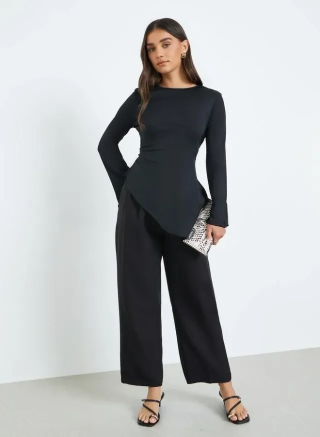 Women's Asymmetric Hem Knit Top Black – image 4