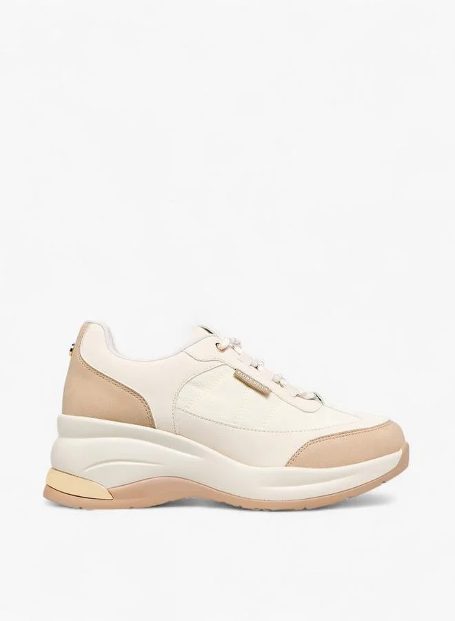 Women's Panelled Lace-Up Sneakers Beige