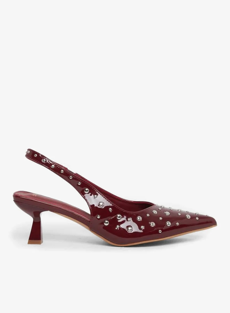 Studded Slingback Kitten Heels Burgundy