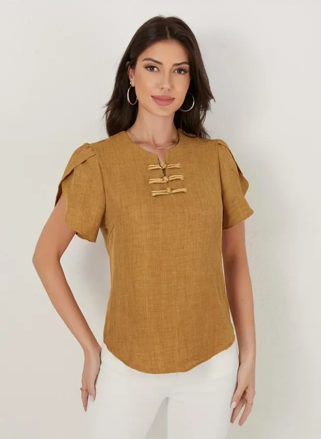 Textured Short Sleeve Top Mustard Yellow – image 2
