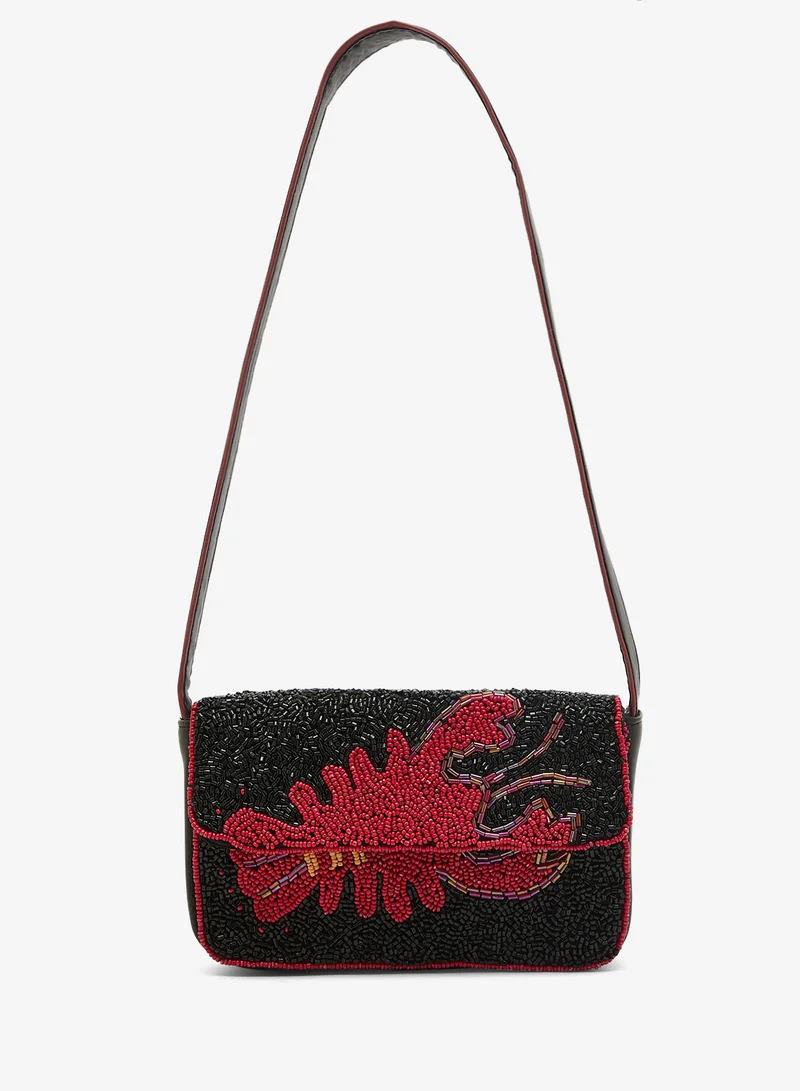 Embroidered Beaded Lobster Shoulder Bag Red